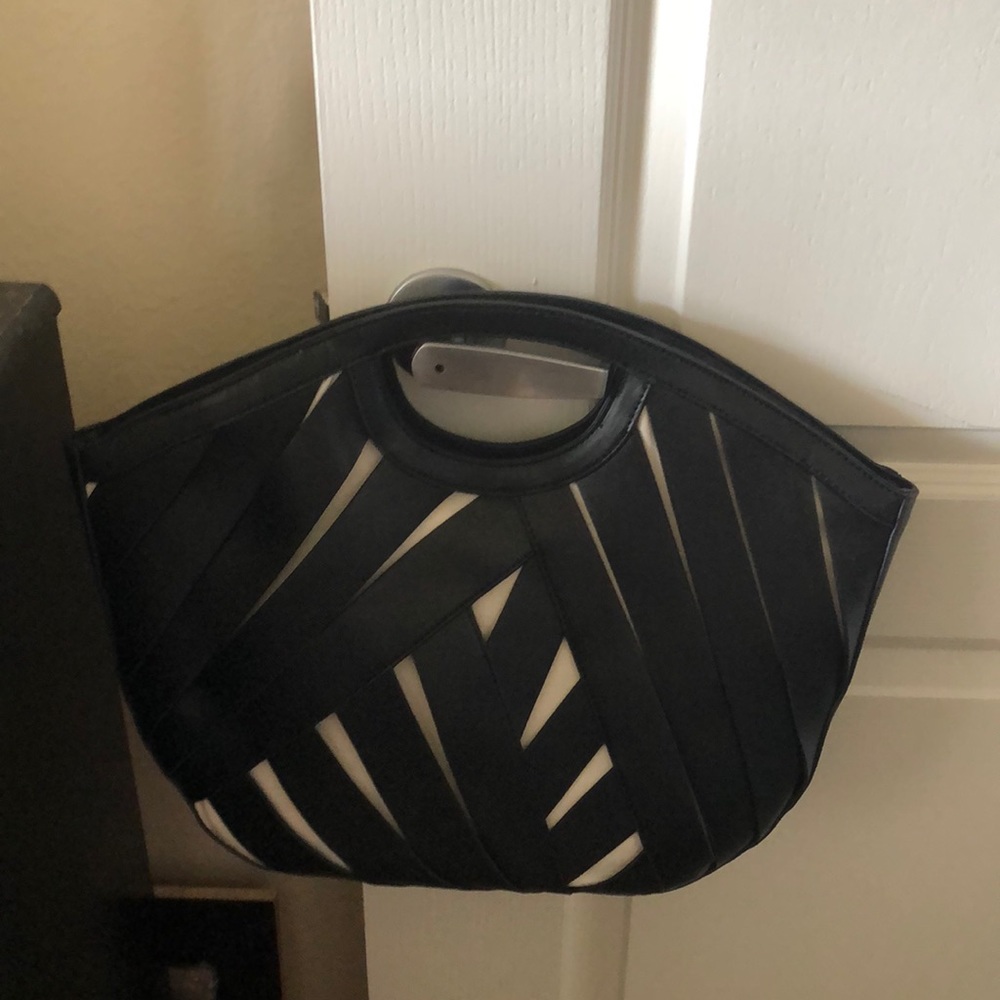 Black leather handbag